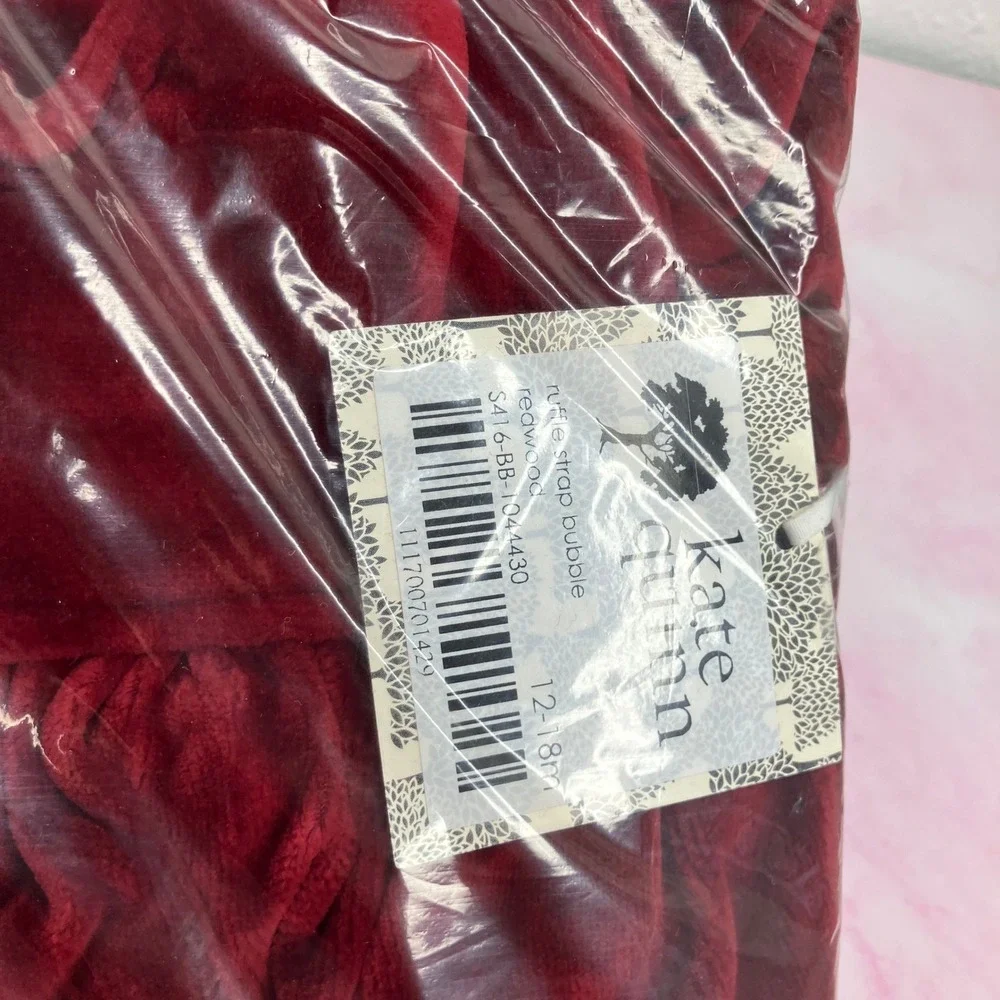 NWT Kate Quinn Velvet Ruffle Strap Bubble Romper w/ Headband Redwood 12-18 month